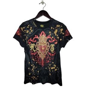 VTG Y2k Rebel Spirit Size L‎ Embellished Graphic T Shirt Indie Grunge 90s Goth